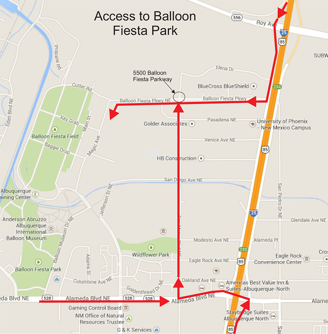 Momentum-Play-Directions Access to Balloon Fiesta Park - Map
